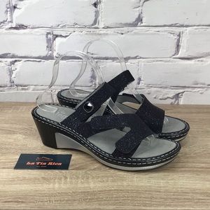 Alegria Loti Black Wedge Glitter Sandals 39